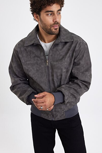 MADZEYMODA Palton din piele gri lavabil pentru bărbați sezon nou LNS58529Y