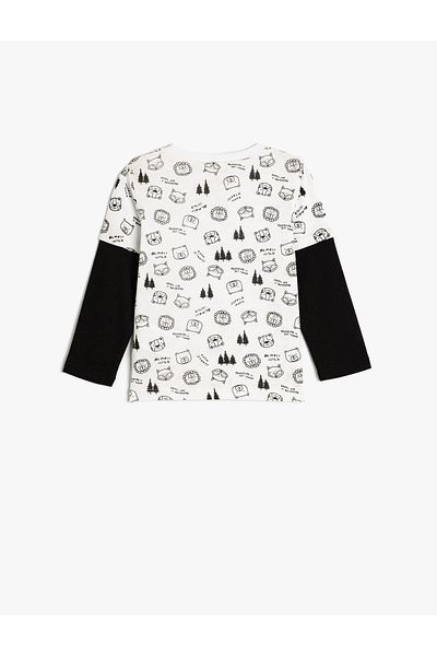 Koton Animals Printed Cotton Long Sleeve Crew Neck T-Shirt