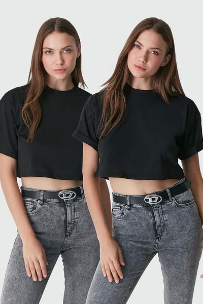 C&City Black Crop T-Shirt Σετ 2 ατόμων - Crew Neck 959