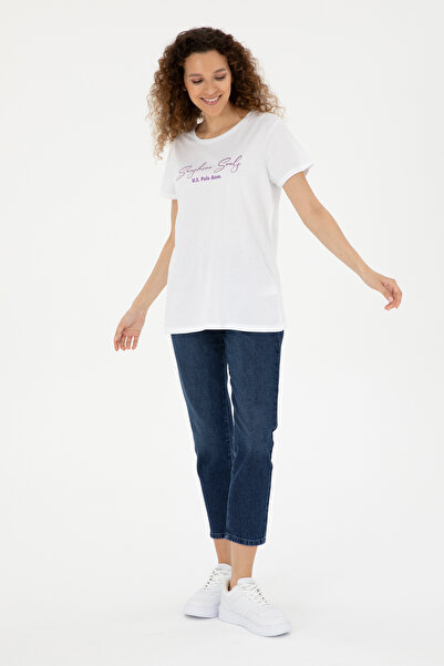 U.S. Polo Assn. Tricou alb pentru femei cu gât rotund 50294748-VR013