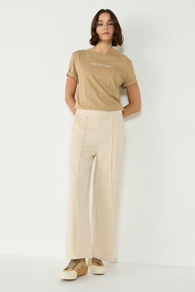 C&City Beige Palazzo Damen-Jogginghose – Detaillierte Nähte 746
