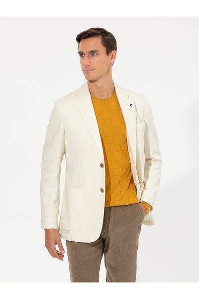Cacharel Beyaz Slim Fit Yün Karışımlı Balıksırtı Ceket 50255401-VR013