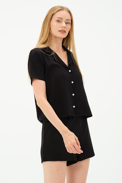 C&City Set aus Hemd und Shorts aus schwarzer Viskose – 9156