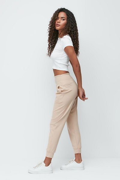 C&City Jogginghose mit hoher Taille und Bündchen an den Beinen 811 Beige