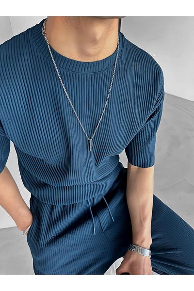 ablukaonline Ανδρικό καλοκαιρινό μπλουζάκι Petrol Blue ριγέ Oversize - Ευέλικτο και ελαφρύ