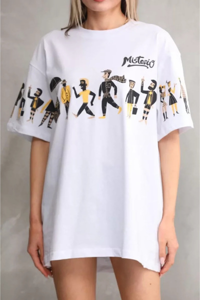 DİMA OFFİCİAL Nnstartshopping Unisex Crew Neck Printed Oversized T-Shirt - White