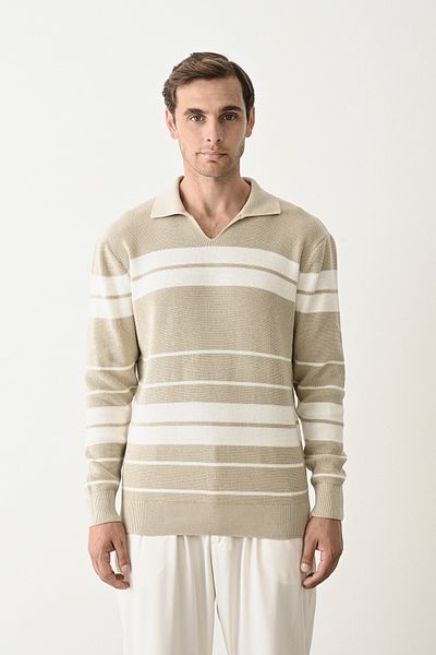 İLKCET MODA Ανδρικό πουλόβερ Premium ριγέ πλεκτό με λαιμόκοψη