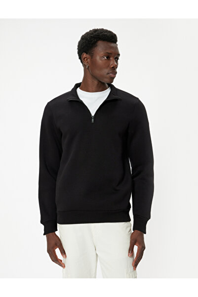 Koton Μακρυμάνικο φούτερ με μισό φερμουάρ Basic Raster βαμβακερό μείγμα