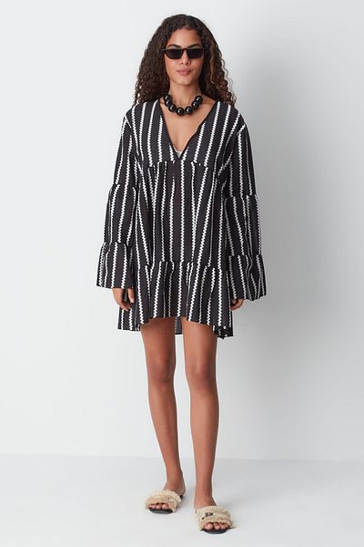C&City Schwarzes gestreiftes Pareo-Strandkleid - 22329