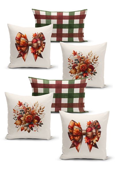 Bertille Home Autumn Series - Double Sided Digital Printed 6-Piece Throw Pillow Set (Halloween Autumn)