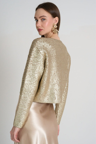 LOOSH Women's Gold Crew Neck Cardigan with Foil Detail