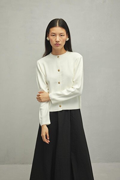 Fahhar Crop Hırka Ekru