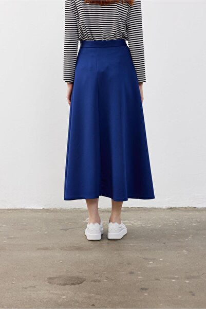 Fahhar Navy Blue Flared Scuba Skirt