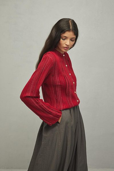 Fahhar Cardigan cu sclipici burgundy
