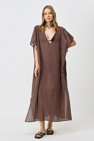 C&City Plus Size Black/Cream Pareo Beach Dress 22330