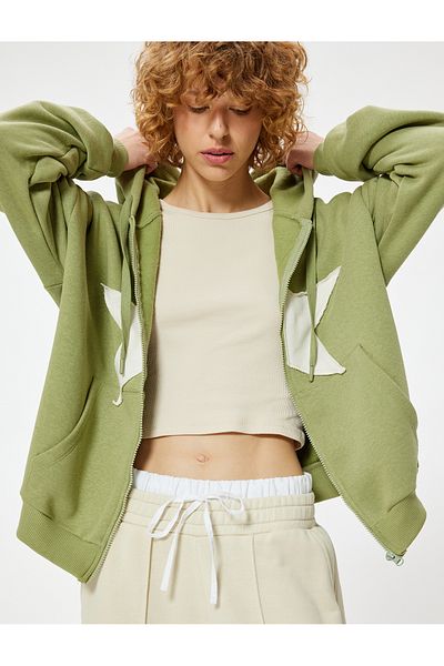 Koton Φούτερ με Star Embroidered Oversize Hooded - Pocket Detailed Hoodie