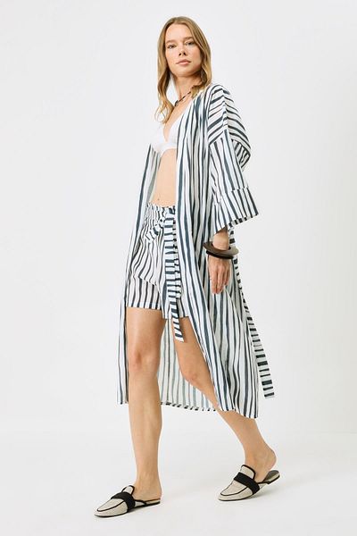 C&City Blau/weißes Shorts-Kimono-Set, Modell 9069