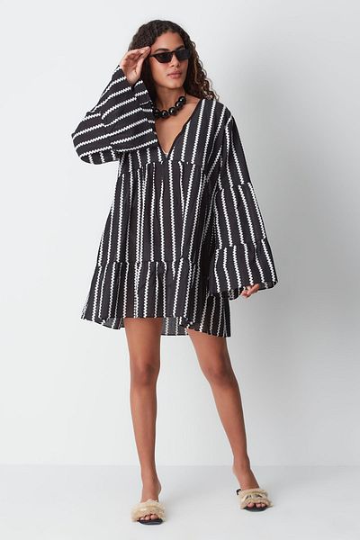 C&City Schwarzes gestreiftes Pareo-Strandkleid - 22329