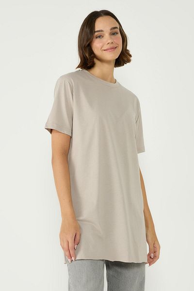 C&City 2-teiliges langes T-Shirt mit Rundhalsausschnitt, halben Ärmeln und Schlitzen 963 Grau/Fliese