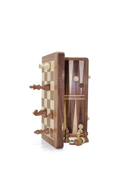 hediye Esterhomedecor Magnetic Wooden Backgammon and Chess Set 30cm