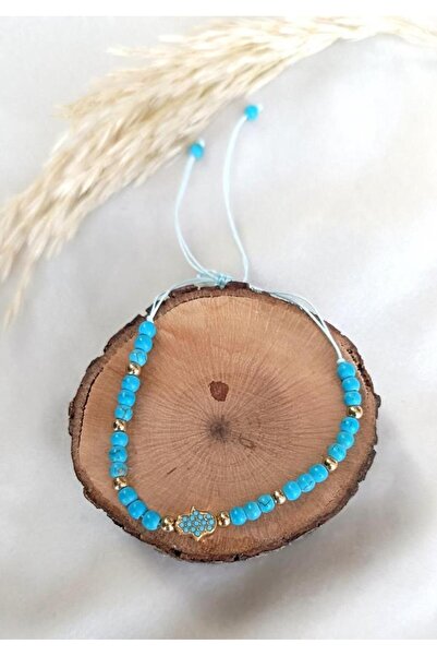 Hd Marketim Bileklik Hz Fatıma Eli Model Dogal Taş Turkuaz Ayarlanabilir İp B...