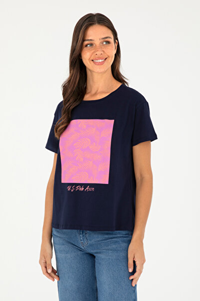 U.S. Polo Assn. تي شيرت نسائي برقبة دائرية باللون الأزرق الداكن 50294760-VR033