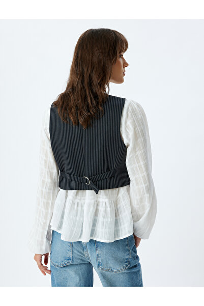 Koton Vestă cu dungi fără mâneci cu buzunar cu nasturi cu decolteu în V