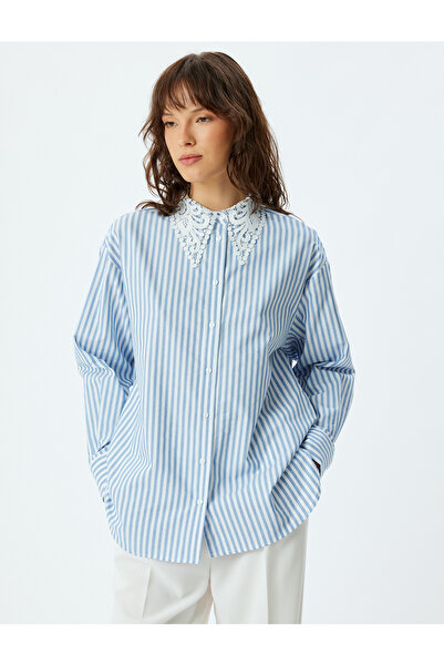 Koton Cămașă oversize cu guler din dantelă cu mânecă lungă