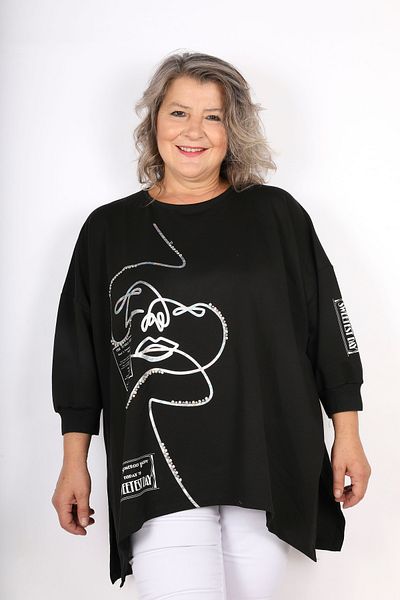 Hitit Butik Shiny Patterned Black Blouse