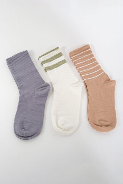 C&City Striped Long 3-Piece Chocolate Socks Set