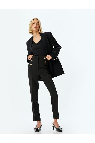 Koton Carrot Cut Gold Button Detailed High Waist Fabric Trousers
