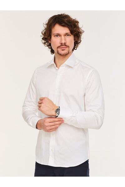 Chamis قميص سليم فيت من الساتان الأبيض ذو الياقة الكلاسيكية-ch96063