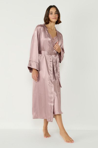 C&City 093 Modell Nerz Satin Langarm-Morgenmantel