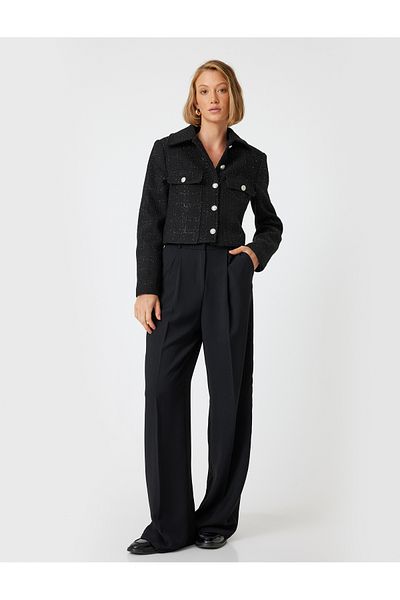 Koton Tweed Crop Jacket - Detail kapsy s knoflíkem a klopou