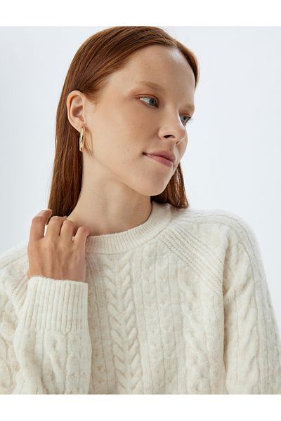 Koton Long Sleeve Crew Neck Knitted Knitwear Sweater - Hair Knitted Texture