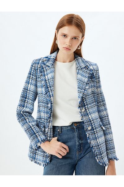 Koton Tweed-Jacke mit Quasten – zweireihiger Bezug und Taschendetail