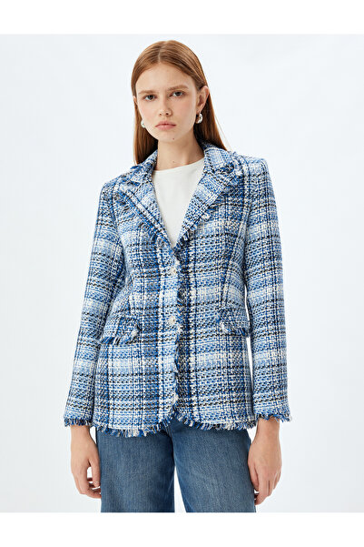 Koton Tvídová bunda se střapci - dvojitý přehoz a detail kapsy