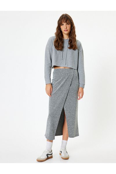 Koton Front Slit Detailed Ribbed Midi Double Breasted Knitwear Skirt