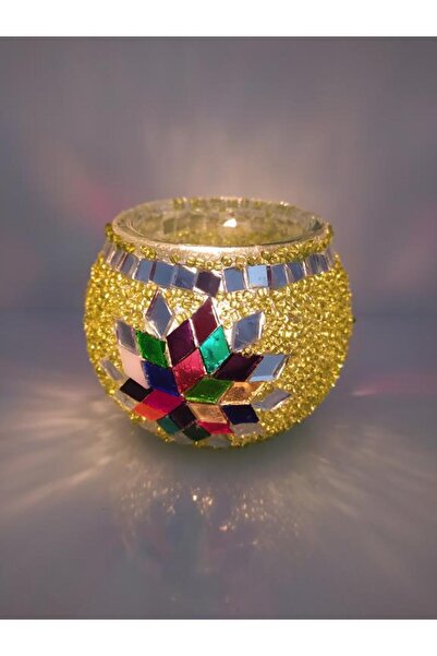 Hd Marketim Mozaik Renkli Boncuklu El Yapımı Dekoratif Mumluk 10724