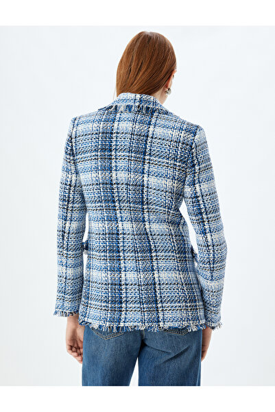 Koton Tvídová bunda se střapci - dvojitý přehoz a detail kapsy