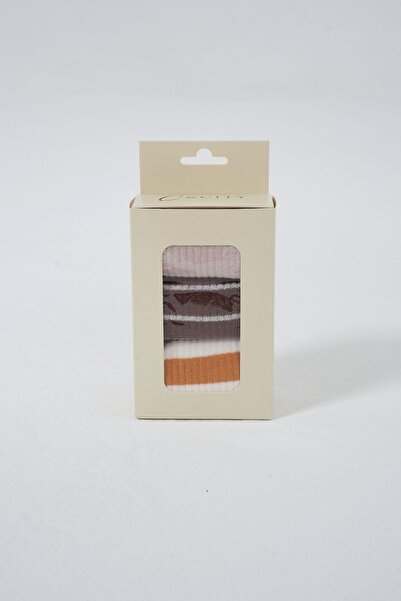 C&City Млечнокафяв комплект дълги чорапи на райета - 3 части