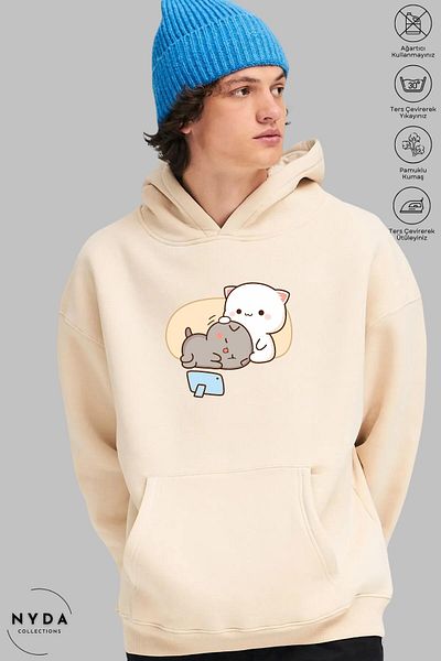 Nyda Collections Φούτερ Unisex με μακρυμάνικη κουκούλα Bubu Dudu - Βαμβακερό μεγάλο μέγεθος