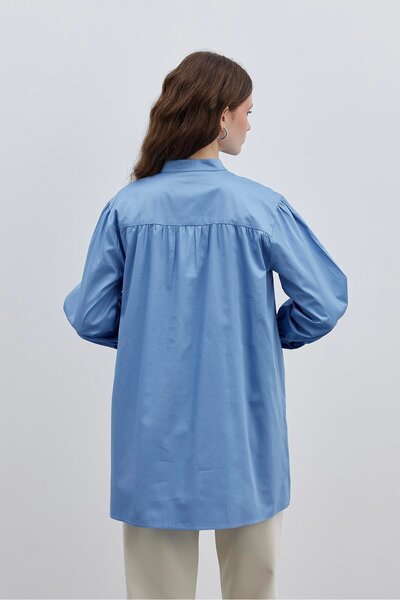Fahhar Синя сорочка - з деталями на рукавах