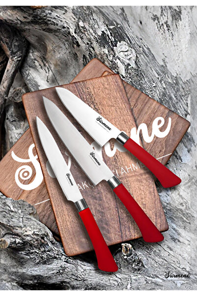 Sürmene Bıçakçı Hacı Ahmet Kırmızı Üç Parça Sürmene Sedef Serisi Şef Bıçağı S...