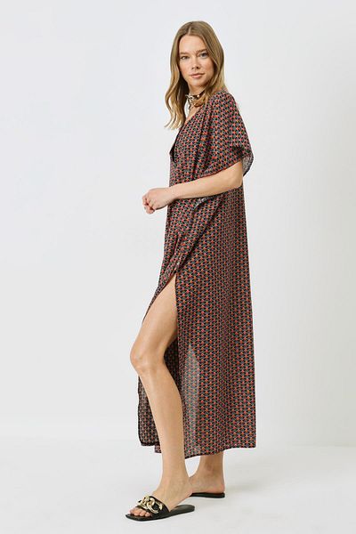 C&City Plus Size Black/Cream Pareo Beach Dress 22330