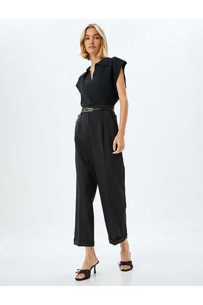 Koton Wide Leg Belted Pocket Detailed Fabric Trousers