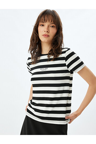 Koton Kısa Kollu Tişört Baskılı Bisiklet Yaka Viskon Kumaş