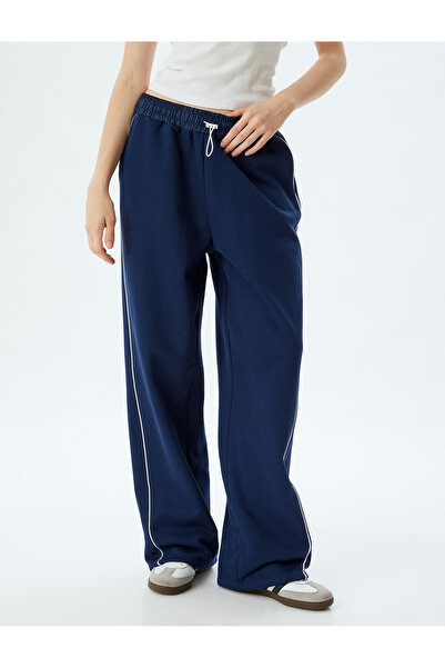 Koton Şardonlu Oversize Eşofman Altı Bol Paça Beli Lastikli Biyeli Cepli