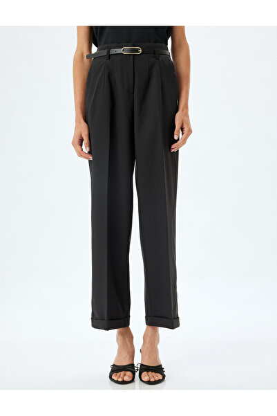 Koton Geniş Paça Kemerli Cep Detaylı Kumaş Pantolon