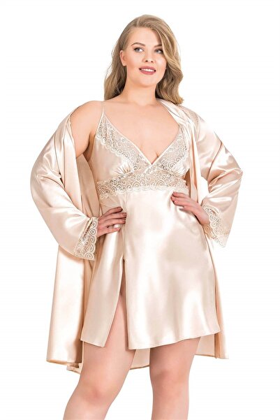 Aria's Closet Arias Closet Büyük Beden Fildişi Kısa Saten Gecelik